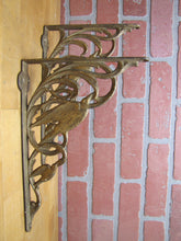 Load image into Gallery viewer, 19c Antique Decorative Arts Cast Iron Birds Hardware Brackets Gold Paint