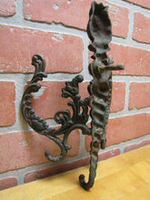 Load image into Gallery viewer, Antique 19c Bronze Flame Finial Ornate Hanger Hooks Decorative Arts Hardware