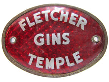 Load image into Gallery viewer, FLETCHER GINS TEMPLE Old Reflective Plate Topper Sign Texas Liquor Fuel Feed Ad