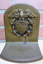Load image into Gallery viewer, American Eagle Shield Crest Anchors Navy Antique Brass Decorative Art Bookends