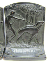 Load image into Gallery viewer, HUNTRESS GREYHOUNDS WHIPPETS FOREST Antique Bronze Clad Decorative Art Bookends