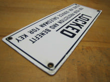 Load image into Gallery viewer, LOCKED FOR YOUR PROTECTION Old Porcelain Restroom Ad Sign ASK SERVICE FOR KEY