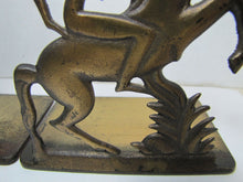 Load image into Gallery viewer, Art Deco Stylized Horse Rider Original Old Bookends Cast Iron Brass Bronze Wash