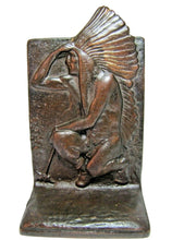 Load image into Gallery viewer, INDIAN CHIEF KNEELING TOMAHAWK Antique Bookend Doorstop Decorative Art Statue