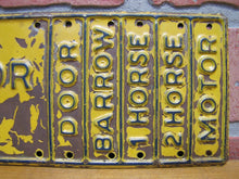 Load image into Gallery viewer, 1944 VENDOR Embossed Tin Truck Auto Plate Sign DOOR BARROW 1 HORSE 2 HORSE MOTOR