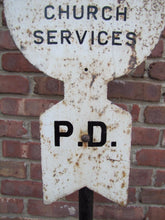 Load image into Gallery viewer, HOBOKEN PD Old Street Sign NO PARKING DURING CHURCH SERVICE Cast Iron Base NJ NY