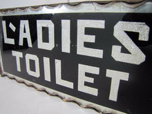 Load image into Gallery viewer, LADIES TOILET Antique Chip Glass Mirror Foil Sign Thick Scalloped Tin Frame ROG