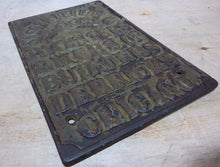 Load image into Gallery viewer, SASGEN DERRICK Co BUILDERS DERRICKS CHICAGO Original Old Cast Iron Plaque Sign