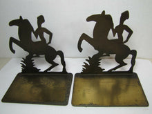Load image into Gallery viewer, Art Deco Stylized Horse Rider Original Old Bookends Cast Iron Brass Bronze Wash