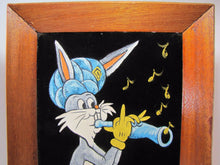 Load image into Gallery viewer, BUGS BUNNY SWAMI Flute Vintage Oil on Velvet Painting wood framed artwork