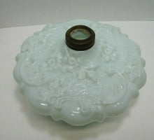 Load image into Gallery viewer, 19c Victorian Spider Webs Leaves Flowers Decorative Arts Milk Glass Oil Lamp