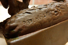 Load image into Gallery viewer, WOLF DOG CHEWING ON BONE PAUL HERZEL Antique Decorative Arts Tray Cigar Ashtray