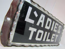 Load image into Gallery viewer, LADIES TOILET Antique Chip Glass Mirror Foil Sign Thick Scalloped Tin Frame ROG