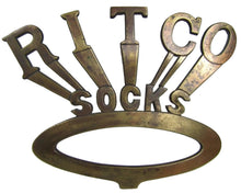 Load image into Gallery viewer, RITCO SOCKS Old Bronze Clothing Department General Store Display Sign Brass Wash