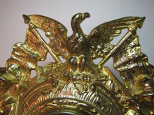 Load image into Gallery viewer, ARMY NAVY AMERICAN EAGLE Antique early 1900s Figural Cast Iron Brass Wash Clock
