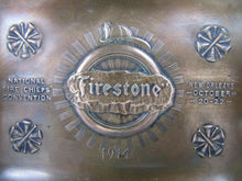 Load image into Gallery viewer, 1914 FIRESTONE NATIONAL FIRE CHIEFS NEW ORLEANS Convention Antique Ad Tray W&H