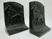 Load image into Gallery viewer, HUNTRESS GREYHOUNDS WHIPPETS FOREST Antique Bronze Clad Decorative Art Bookends