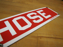 Load image into Gallery viewer, FIRE HOSE Old Porcelain Sign Red & White READY MADE Co NY Industrial Shop Safety