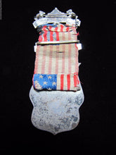 Load image into Gallery viewer, DAUGHTERS OF AMERICA D of A Antique Enamel Medallion Flag Ribbon Bible Pinback
