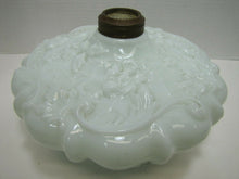Load image into Gallery viewer, 19c Victorian Spider Webs Leaves Flowers Decorative Arts Milk Glass Oil Lamp