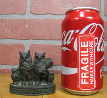 Load image into Gallery viewer, DE OXIDIZED M Co BRIDGEPORT Ct Owl Family Anique Bronze Advertising Paperweight