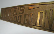 Load image into Gallery viewer, LITTLE'S GOOD GLOVES Antique Brass Store Display Sign TORREY RB WORKS BATH MAINE