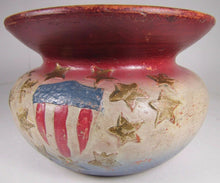 Load image into Gallery viewer, USA Crest Thirteen Star Antique Redware Americana Pottery Spittoon Cuspidor Pot