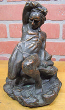 Load image into Gallery viewer, NATIVE AMERICAN INDIAN KATHODION BRONZE NY Antique Bookend Decorative Art Statue