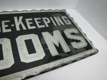 Load image into Gallery viewer, HOUSE-KEEPING ROOMS Antique Chip Glass Scalloped Edge Foil Mirror Servents Sign