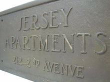 Load image into Gallery viewer, JERSEY APARTMENTS Old Brass Building Plaque Sign ASBURY PARK New Jersey Shore Ad