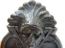 Load image into Gallery viewer, FLECK BROS INDIAN CHIEF Antique Cast Iron Advertising Tray PEACE PIPE TOMAHAWK