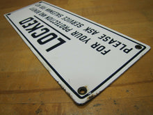 Load image into Gallery viewer, LOCKED FOR YOUR PROTECTION Old Porcelain Restroom Ad Sign ASK SERVICE FOR KEY