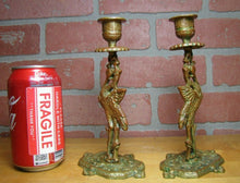 Load image into Gallery viewer, Crane Stork Antique Bronze Candlesticks Figural Decorative Arts Candle Holders