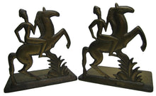 Load image into Gallery viewer, Art Deco Stylized Horse Rider Original Old Bookends Cast Iron Brass Bronze Wash