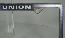 Load image into Gallery viewer, BUILD UNION BUY AMERICAN Original Old License Plate Frame Made in USA Sign Ad