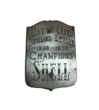 Load image into Gallery viewer, 1930s CITY OIL BOWLING LEAGUE CHAMPIONS SHELL Badge Nameplate Sign Award Trophy