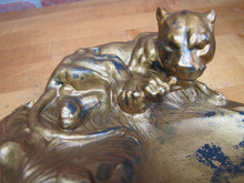 Load image into Gallery viewer, LEOPARD Art Deco Tray Decorative Art Figural Cast Metal Big Cat Tiger Tip Card