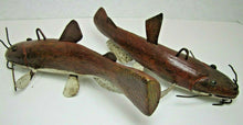 Load image into Gallery viewer, 2 Folk Art Catfish Fishing Decoys RAF Robert Allen Francis Adirondacks NY 1950s