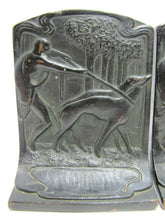 Load image into Gallery viewer, HUNTRESS GREYHOUNDS WHIPPETS FOREST Antique Bronze Clad Decorative Art Bookends