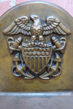 Load image into Gallery viewer, American Eagle Shield Crest Anchors Navy Antique Brass Decorative Art Bookends