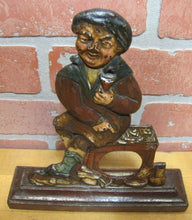 Load image into Gallery viewer, Antique Pocket Watch Holder Cast Iron Figural Man Ornate Multi Color Paint
