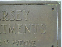 Load image into Gallery viewer, JERSEY APARTMENTS Old Brass Building Plaque Sign ASBURY PARK New Jersey Shore Ad