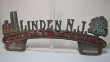 Load image into Gallery viewer, LINDEN NJ INDUSTRY'S METROPOLIS Vanity LIcense Plate Topper Sign Souvenir Ad