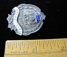 Load image into Gallery viewer, 1908 SHERRIF'S JURY Sterling Silver White Blue Enamel Pinback Medallion Pin
