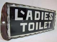 Load image into Gallery viewer, LADIES TOILET Antique Chip Glass Mirror Foil Sign Thick Scalloped Tin Frame ROG