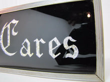 Load image into Gallery viewer, JESUS CARES Sign Glass Front Foil Design Lettering Deco Tin Bevel Frame