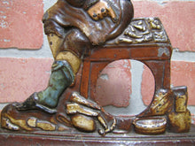 Load image into Gallery viewer, Antique Pocket Watch Holder Cast Iron Figural Man Ornate Multi Color Paint