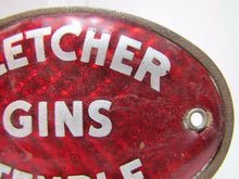 Load image into Gallery viewer, FLETCHER GINS TEMPLE Old Reflective Plate Topper Sign Texas Liquor Fuel Feed Ad