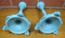 Load image into Gallery viewer, SERPENT SNAKE KOI DRAGON FISH Antique Pair Blue Milkglass Candlesticks Ornate