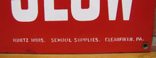 Load image into Gallery viewer, SCHOOL ZONE RUN SLOW Orig Old Porcelain Sign KURTZ BROS CLEARFIELD PA Safety Ad